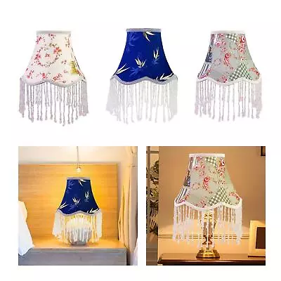 European Lampshade With Fringed Bead Lampshade Vintage Fabric Art Bead Lace • £18.02