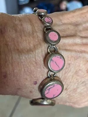 Vintage 925 Mexico Salmon Shade Rhodonite Link Bracelet • $45