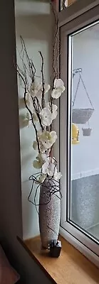 Lovely Cracked Mirror Vase With Led Lit Flowers Working Mordern Indoor At 14.99p • £14.99