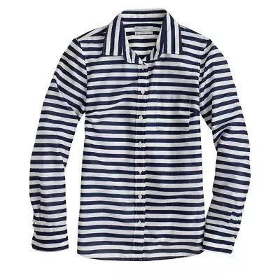 NEW J. Crew Boy Fit Navy Blue White Stripe Cotton Button Up Down Shirt Top Sz 6 • $39