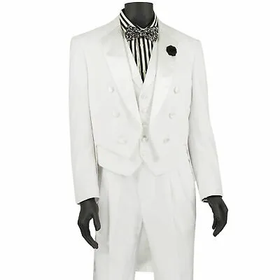 VINCI Men's White Formal Classic Fit Tailcoat Tuxedo Suit W/ White Vest & NEW • $130