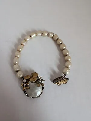Vintage DeMario NY Faux Baroque Pearl Gold Tone Bracelet Missing A Strand • $24.95