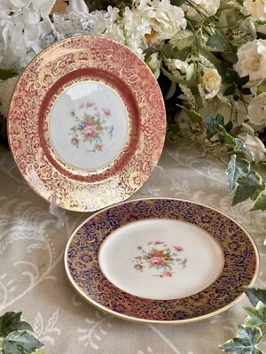 £28 • Buy Minton Brocade Cabinet Dinner Plates X Two Rose Gold And Cobalt Gold EXCELLENT!