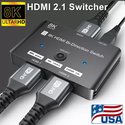 HDMI 2.1 2 In 1 & 1 In 2 Out 8K 4K@120Hz Switcher Splitter For PS4 PS5 PC TV Box • $15.99