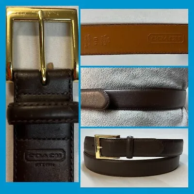 Authentic Coach Drk Brown Leather Belt F90264 Sz 42” India Gold Rectangle Buckle • $25.99