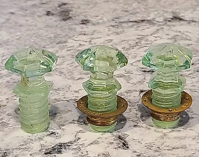 3 Vtg Uranium Green Depression Glass Drawer Knobs Cabinet Pulls Threaded Glass • $79.95