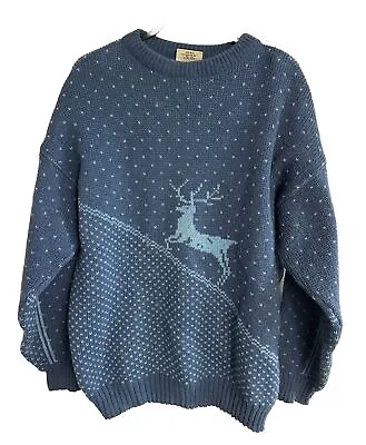 Vintage Royal-Hand Knits Norwegian Wool Reindeer Sweater Men’s Size 56 XXL • $49.99