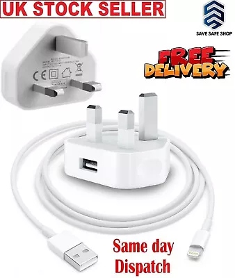 UK 3 Pin Mains Wall USB Charging Plug Wall Charger Adapter For IPhone Samsung • £6.45