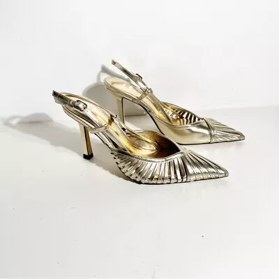 New Zara Gold Metallic High Heeled Sling Back Pumps Size 36 • $65