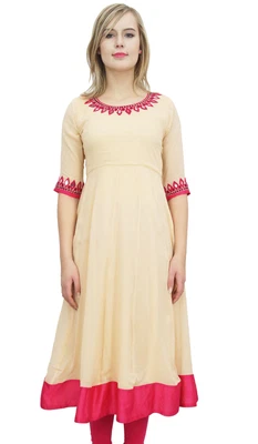 $39.59 • Buy Bimba Women's Beige Embroidered Anarkali Georgette Indian Ethnic Clothing