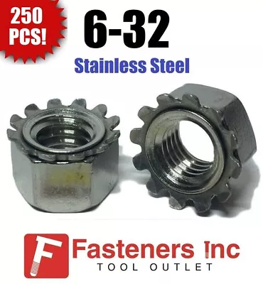 (Qty 250) 6-32 Kep Hex Star Lock Nuts Stainless Steel 18-8 / 304 • $19.99