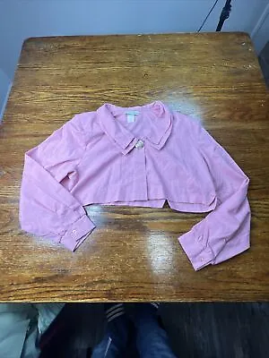 Vintage Willowridge Pink Cotton Crop Top Size 16 USA Long Sleeve Shoulderpads • $8