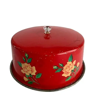 Vintage Carlton Red Metal Floral Cake Carrier Cover Saver • $59.95