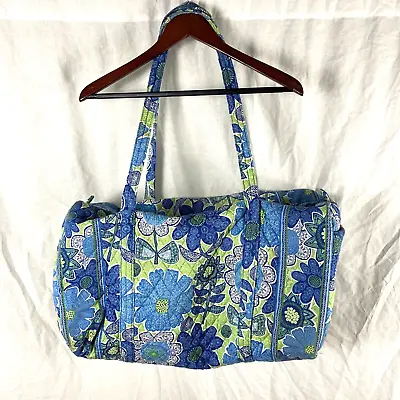 VERA BRADLEY Doodle Daisy Travel Duffel Bag Huge Green Blue Zipper Rare Pretty • $31.92