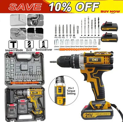 21V Cordless Hammer Drill Set Electric Impact Driver Screwdriver + 2 Battery UK • £23.73