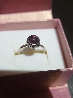 Stunning  Adjustable Silver Ring With Purple Stone Hallmark S925 Size L New  • £22