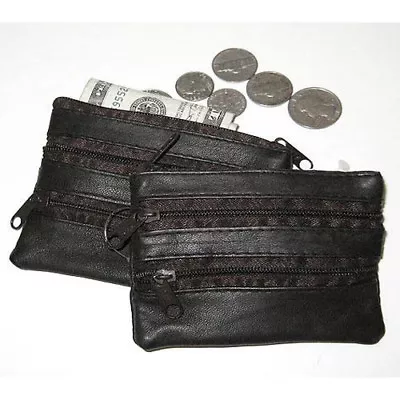 Black Leather Men's Coin Purse Key Ring Change Keychain Holder Slim Wallet • $14.22