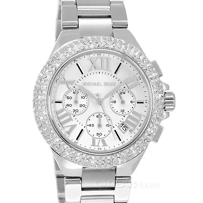 Michael Kors Camille Womens Chronograph Glitz Watch White Dial Stainless Steel • $133.38