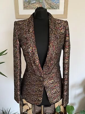 Stunning Rare ZARA Brocade Floral Jacquard Blazer Jacket - Size XS - Metallic • $53.01