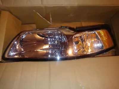 For 1999-2004 Ford Mustang D/S Chrome Housing Amber Corner Headlights Set W/Bulb • $25