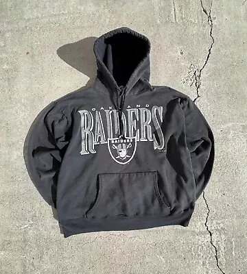 Vintage Oakland Raiders Hoodie Mens Large Black NFL Football Pullover Sweater • $59.85
