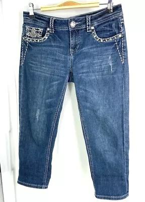 L.A. Idol Junior Girl's Blue Denim Jeans.Beading/Embroidery. Sz 7 (W30 L18) • $15.40