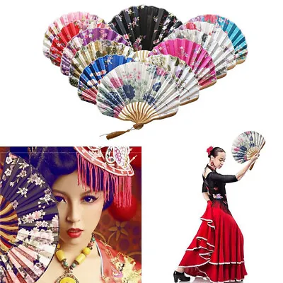 Chinese Style Dance Wedding Party Lace Silk Folding Hand Held Flower Fan Gifts • $2.91