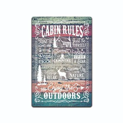 $13.65 • Buy Cabin Rules Metal Tin Sign-Indoor/Outdoor Cabin Sign, Outdoor Patio Sign, TS602