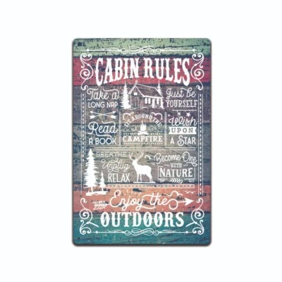 Cabin Rules Metal Tin Sign-Indoor/Outdoor Cabin Sign Outdoor Patio Sign TS602 • $13.65