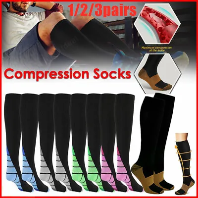 3pair Medical Copper Compression Socks For Women&Men 20-30mmhg Knee High Sock • £3.65