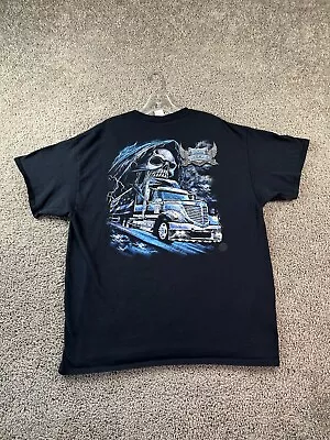 American Trucker Shirt Mens Extra Large Black Blue Grim Reaper Skull Big Rig • $19.79