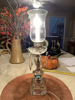 Vintage Hurricane Crystal Boudoir Electric Lamp With Prisms • $27.50