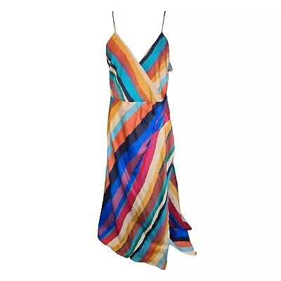 Karen Millen Womens Rainbow Wrap Spagetti Strap Long Midi Dress Size UK 16 • £29.99