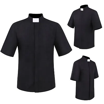 Men's Clergy Shirt Short Sleeve Priest Pastor Minister Tops Button Down Costume • $7.51