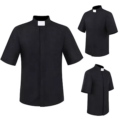 Mens Priest Clergy Tops Collar Pastor Minister Preacher T-Shirts Cospaly Costume • $35.82