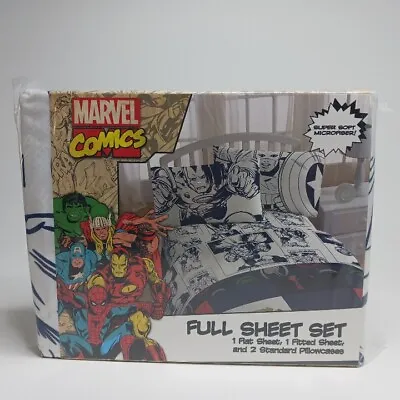 Marvel Comics Avengers Full Size Sheet Set W/Pillowcases Blue And White Comic • $18.50