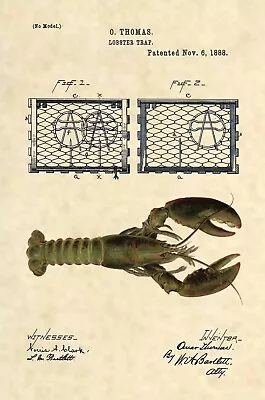 Lobster Trap Antique Vintage Patent Art Print- Antique Vintage Maine Seafood 857 • $12.77