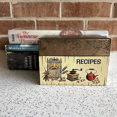 Vintage Rustic Recipe Card Tin Box Retro Bicentennial Recipes Tin Box Kitsch Box • $18