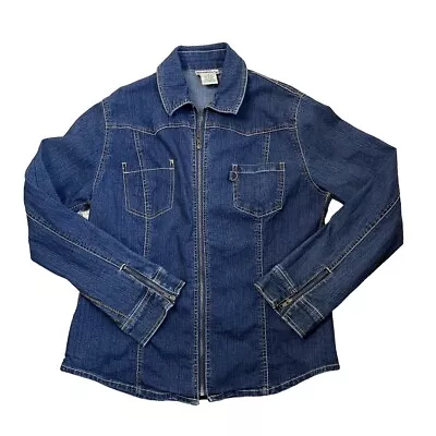 Millers Denim Jacket Womens 12-14 Medium Blue Stretch L/sleeve Zip Up Stitching • $24.99