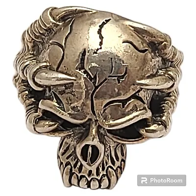 Vintage Biker Huge Solid Sterling Silver 925 Skull Ring With Claws Size12 • $155