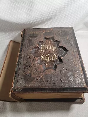 Antique German Family Bible Illustrated Heilege Schrift Luther Engraved • $250