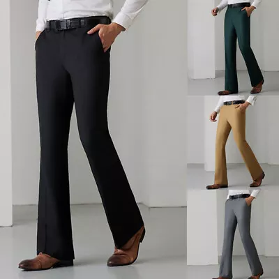 New Mens Bell Bottom Flare Pants Slim Retro Formal Dress Bootcut Trousers Size • £26.39