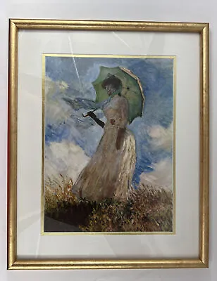 1886 Monet Reproduction Gold And Matte Framed Woman With Umbrella Left Facing • $22