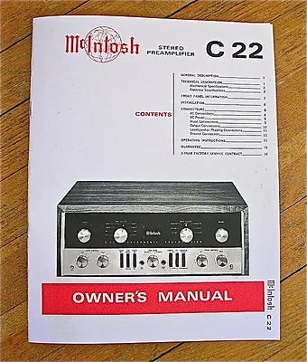 McIntosh C22 1960's Tube PreAmplifier OWNER'S MANUAL • $24.61