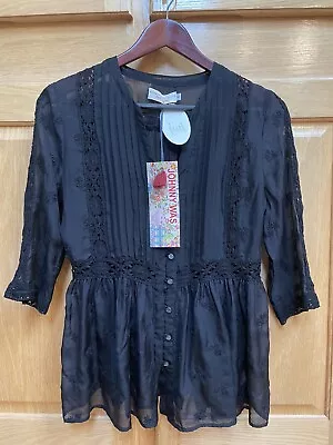 JOHNNY WAS X 4 Love And Liberty Black Silk Blouse Ava Embroidered Small NWT • $65