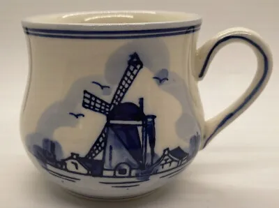 Vintage Delft Mug Coffee Cup  Blue Windmill Dutch Flower Hand Painted D.A.L.C. • $12