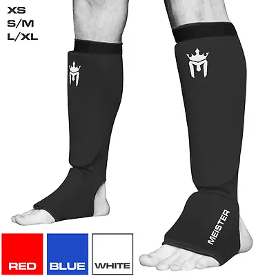 MEISTER ELASTIC CLOTH SHIN & INSTEP GUARDS - Muay Thai MMA Taekwondo Leg Pads • $19.99