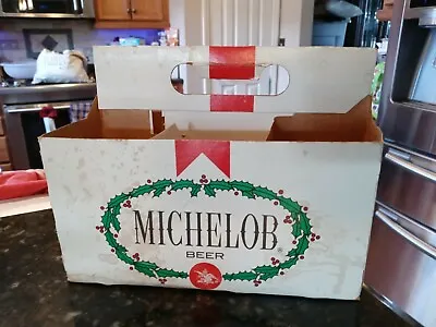 Vintage Michelob Beer Cardboard 6 Pack Carrier Chistmas Wreath Collectible • $48.40