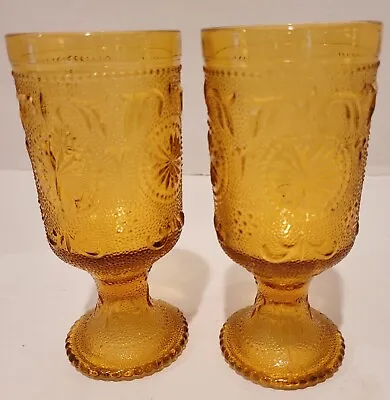$9.95 • Buy 2 Vintage Brockway American Concord Amber Glass Water Goblets ~6 1/4  ~ EUC