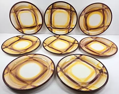 8 Pc Vernonware Organdie Luncheon Plates Set Plaid Brown Metlox California Lot • $89.67